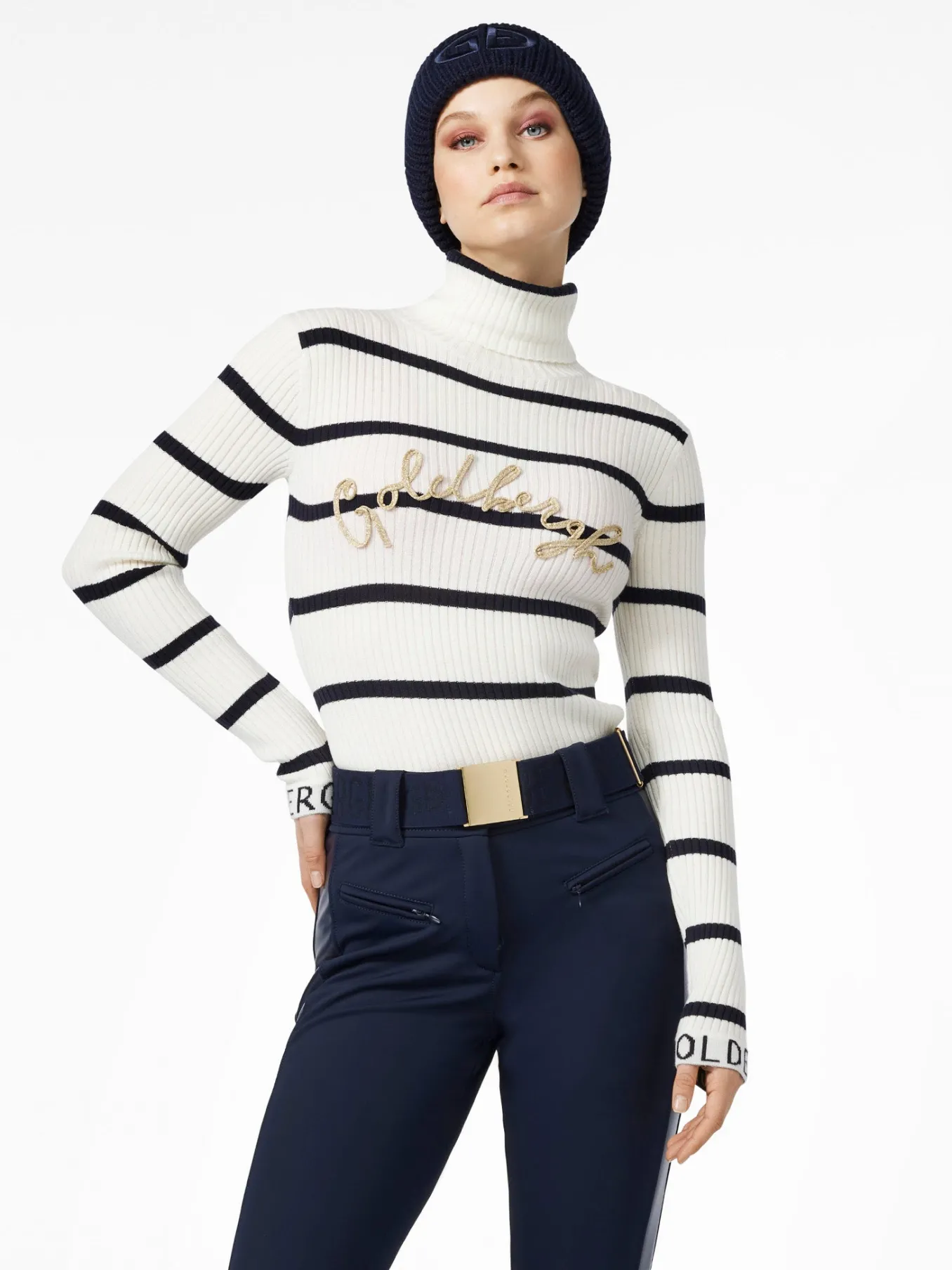Goldbergh MIMI Long Sleeve Knit Sweater breton stripe cream/blue New